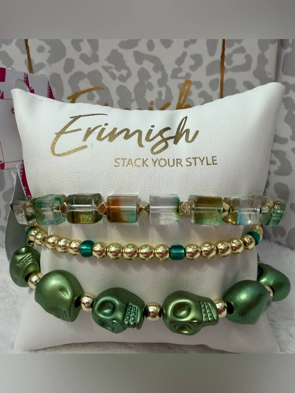 Erimish Green and Gold Stackable Beaded Bracelet Set